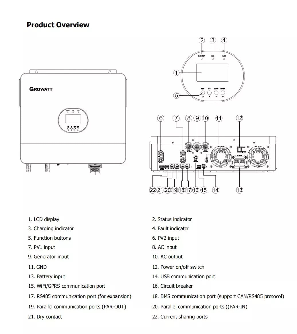 Growatt SPF 6000ES Plus 1 Phase 2 MPPT Off-Grid Solar Inverter+Wifi Module